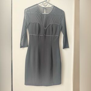 Black Sheath Dress with Mesh Dotted Collar